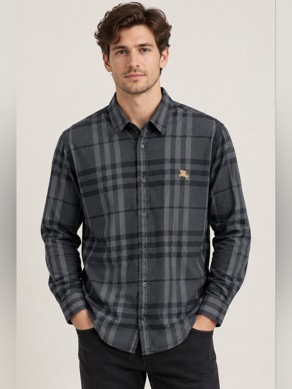 Burberry Men's Charcoal & Gray Plaid Button-Down Shirt